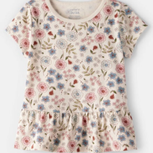 Toddler Girl Floral Short-Sleeve Peplum Top - Cream