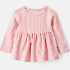 Baby Girl Long-Sleeve Peplum Top - Pink