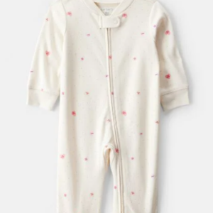 Baby Girl Valentine's Day Candy Heart 100% Cotton Snug Fit 2-Way Zip Sleep & Play Pajamas - Cream