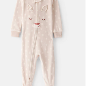 24M Baby Girl Deer Print DreamPlush Snug Fit Long-Sleeve 2-Way Zip Pajamas - Tan